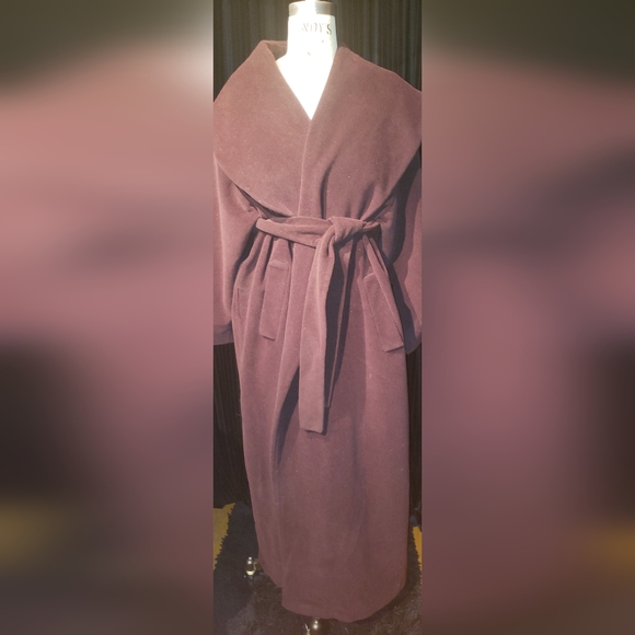 Vintage 100% cashmere rich chocolate brown wraparound huge collar 2XL maxi coat - Picture 2 of 16